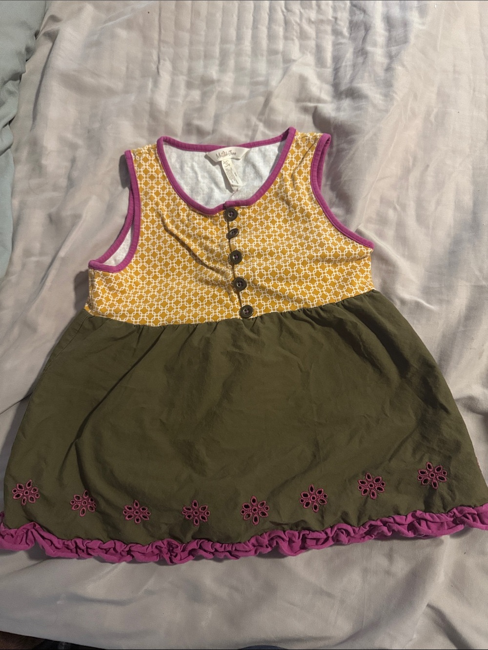 Matilda Jane Yellow, Olive & Pink Sleeveless Cotton Dress